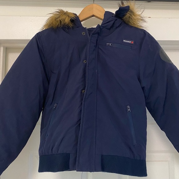 Woolrich Kids Navy Blue Down Jacket With Fur Hood - Picture 2 of 8
